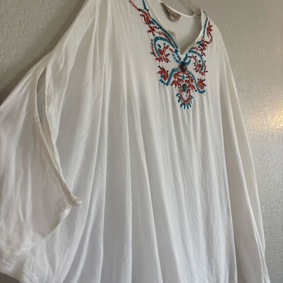 Island Boho White Cotton Embroidered Beaded Tunic Top - Picture 2 of 10